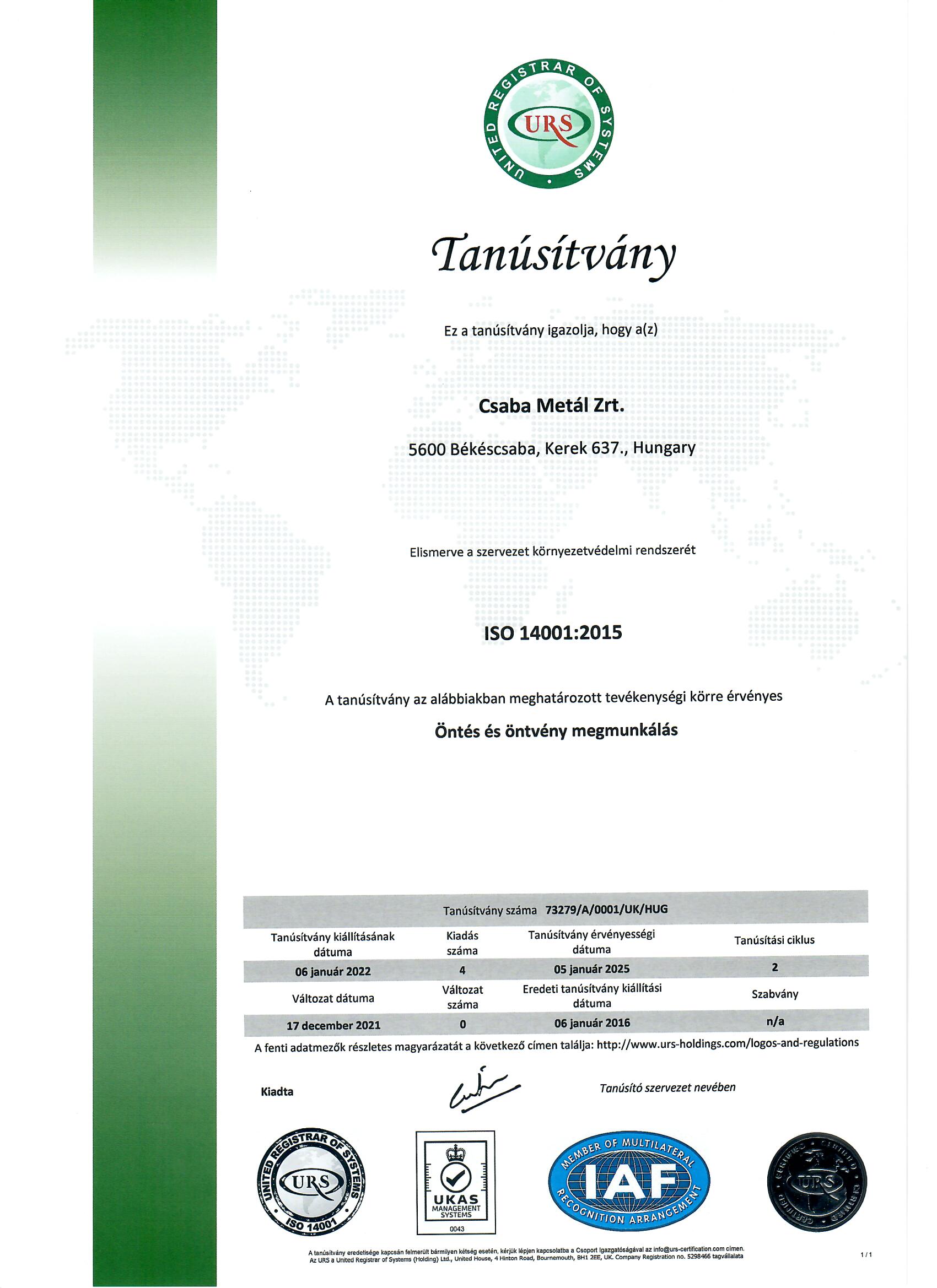 Csaba Metal Zrt ISO 14001 HUN cert-0